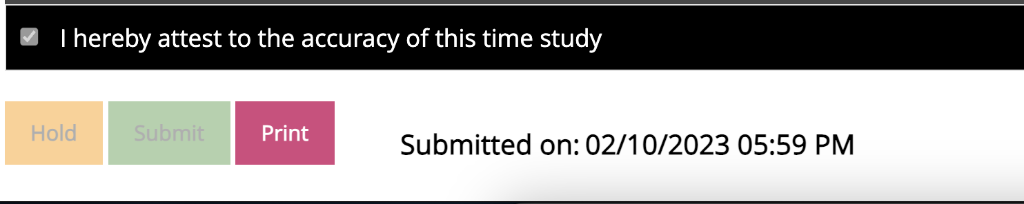Time study attestation with buttons and date.