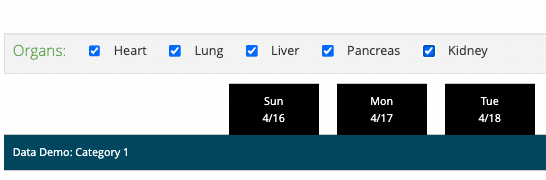 Organ checkboxes
