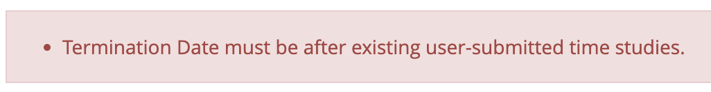 Termination date requirement banner.