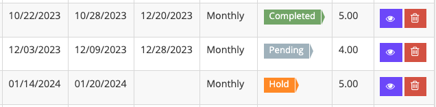 Time Study statuses completed pending and hold
