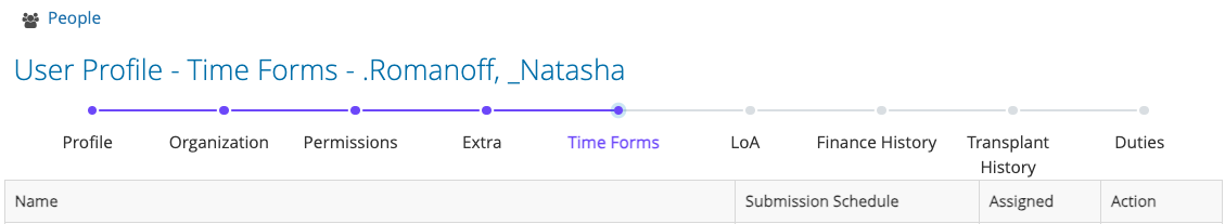 Time Forms profile page