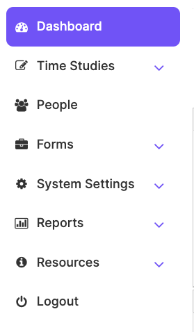 Dashboard menu with various options listed.