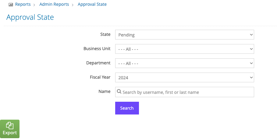 Approval State search form interface