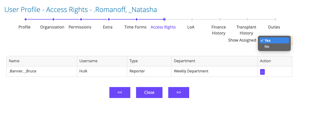User Profile and Access Rights