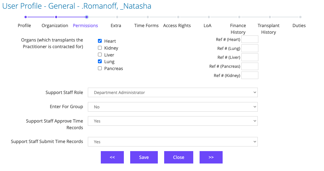 User Profile with Supporter permissions