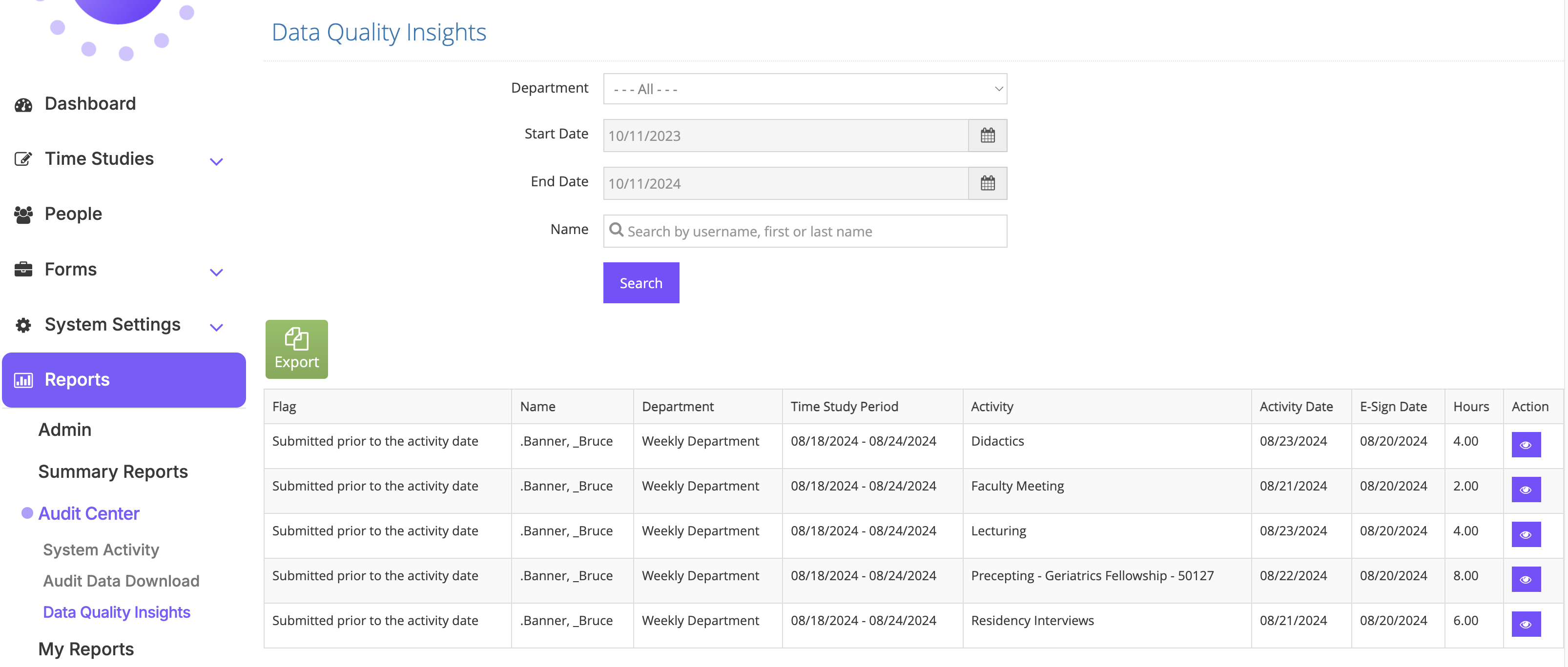 Data Quality Insights report