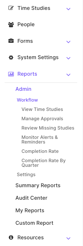 Reports Navigation Menu