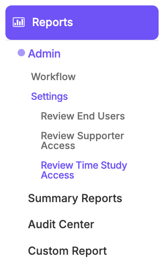 Navigation Menu - Review Time Study Access report