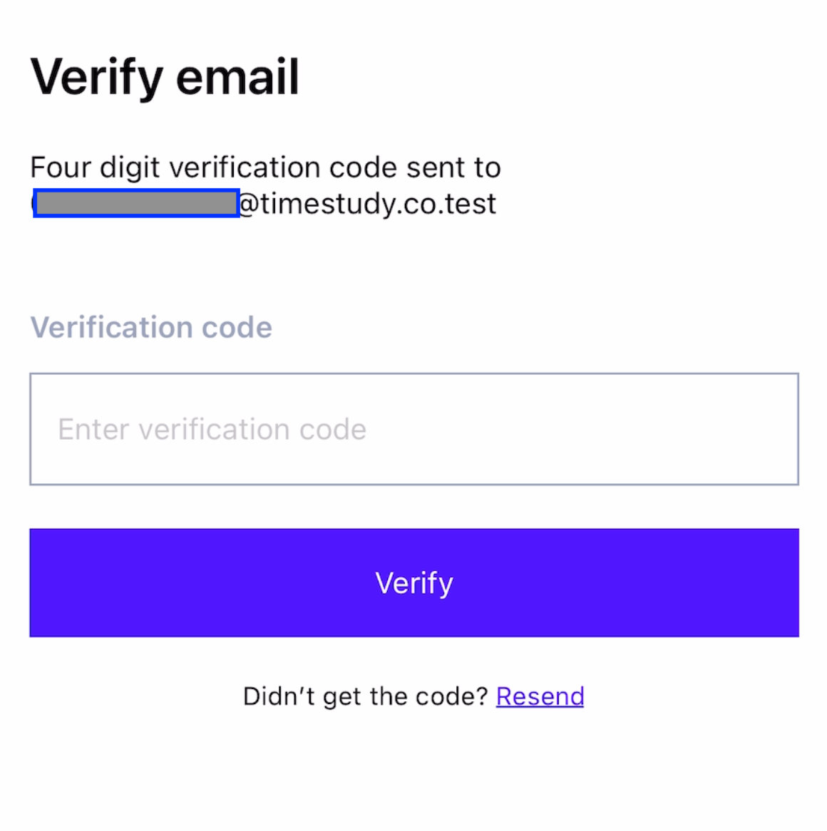 Enter verification code screen