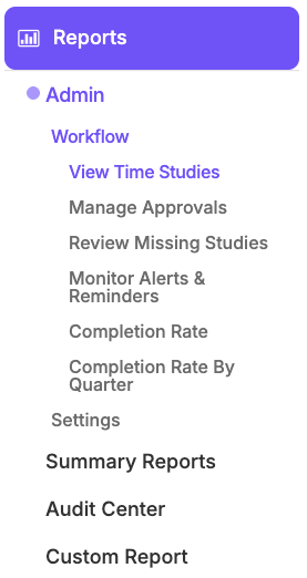 View Time Studies menu