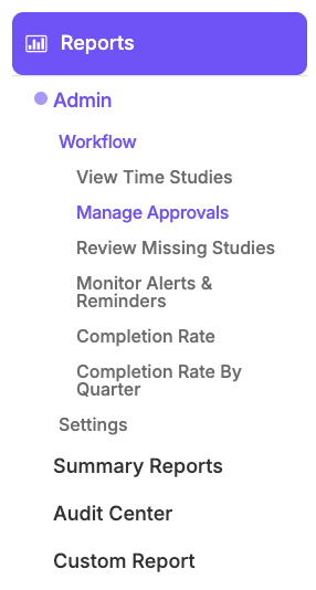 Manage Approvals Navigation Menu