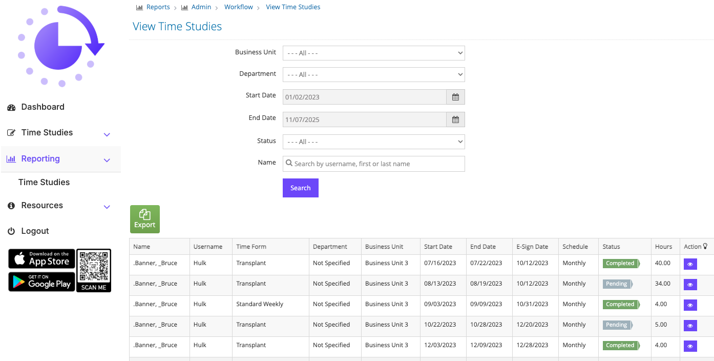 View Time Studies report