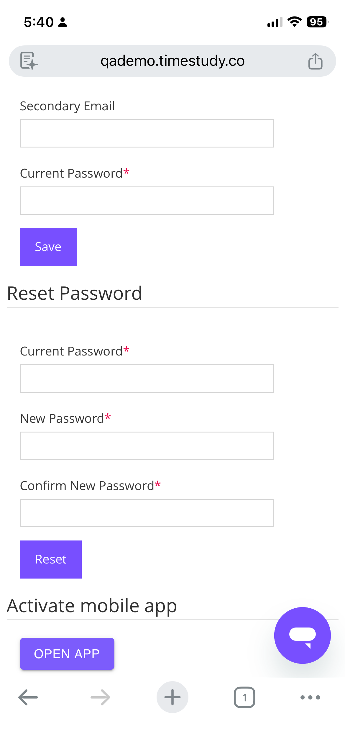 Open App button on Manage Account page