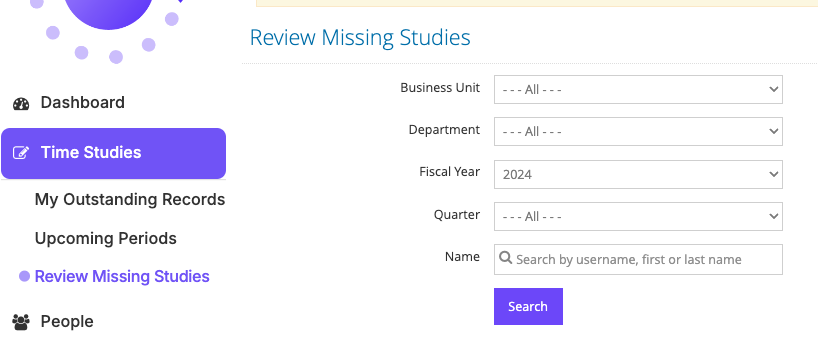 Review Missing Studies under Time Studies menu