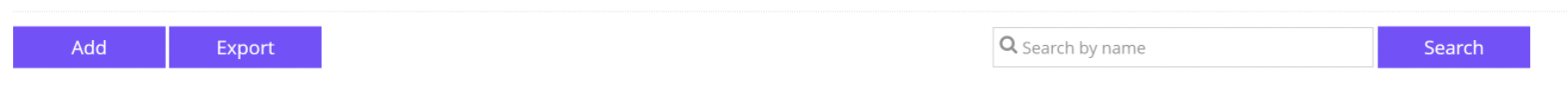 Search bar with Add and Export buttons.