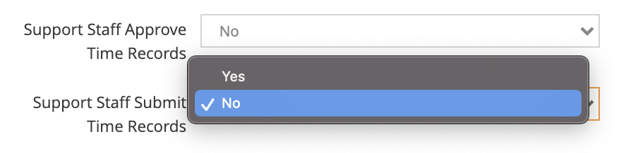 Dropdown menu with Yes and No options