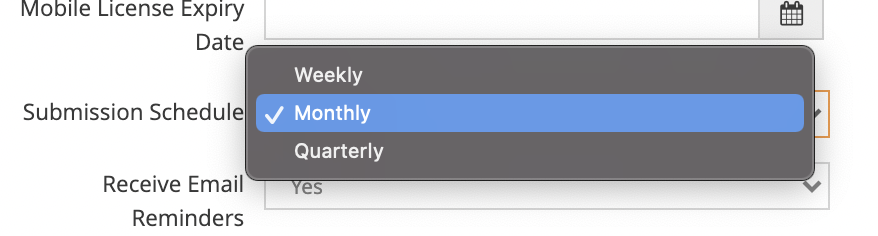 Dropdown menu with Monthly selected