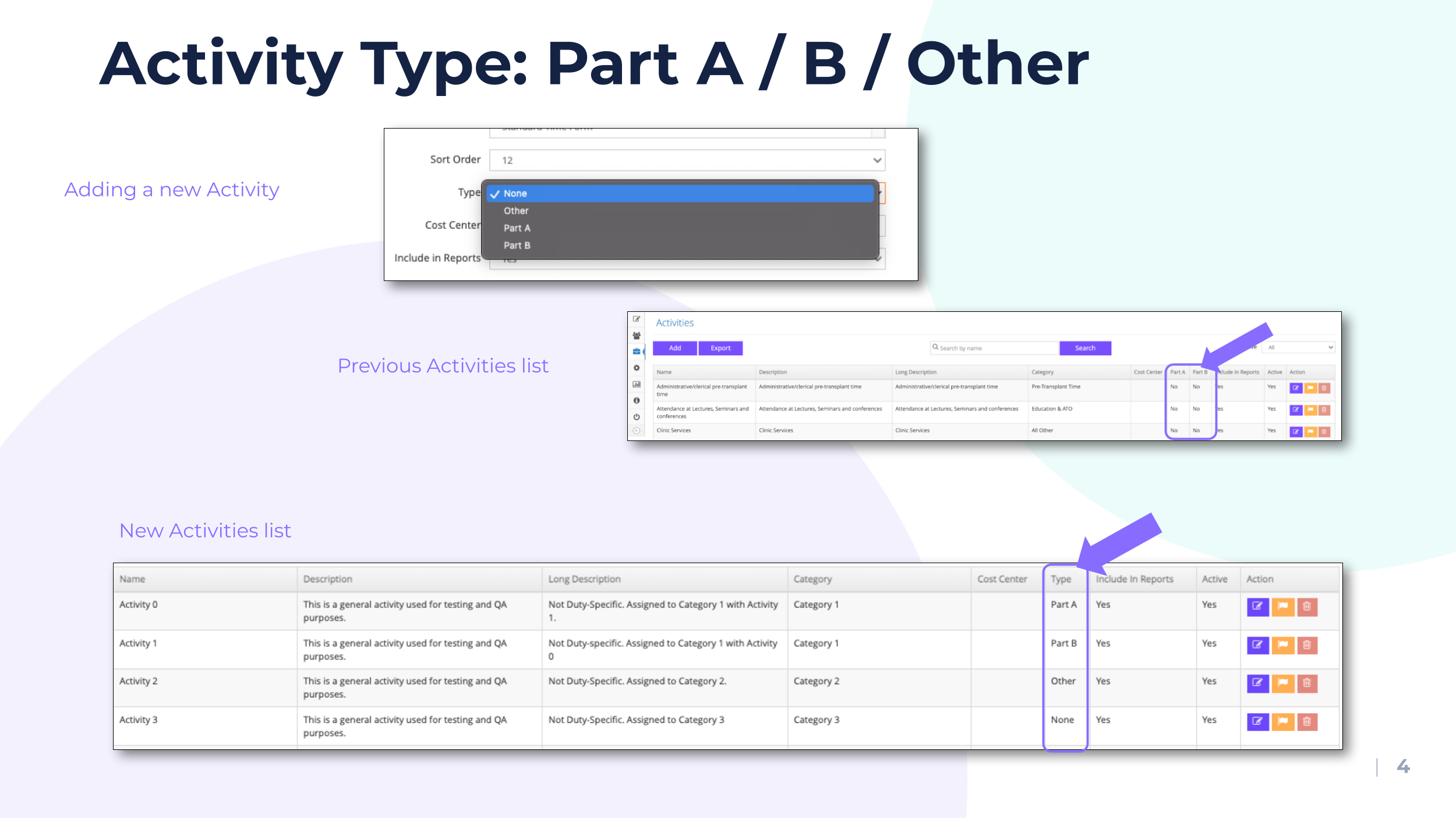 Activity type selection interface screenshot