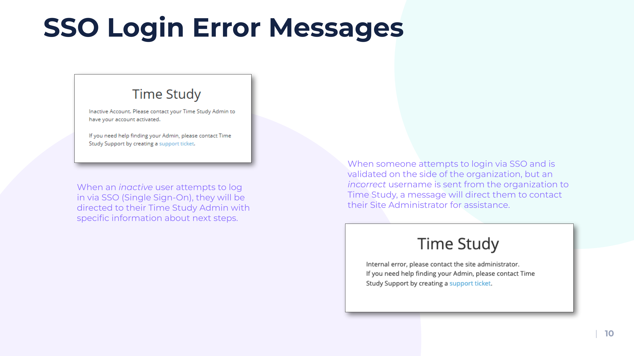 SSO login error messages displayed.